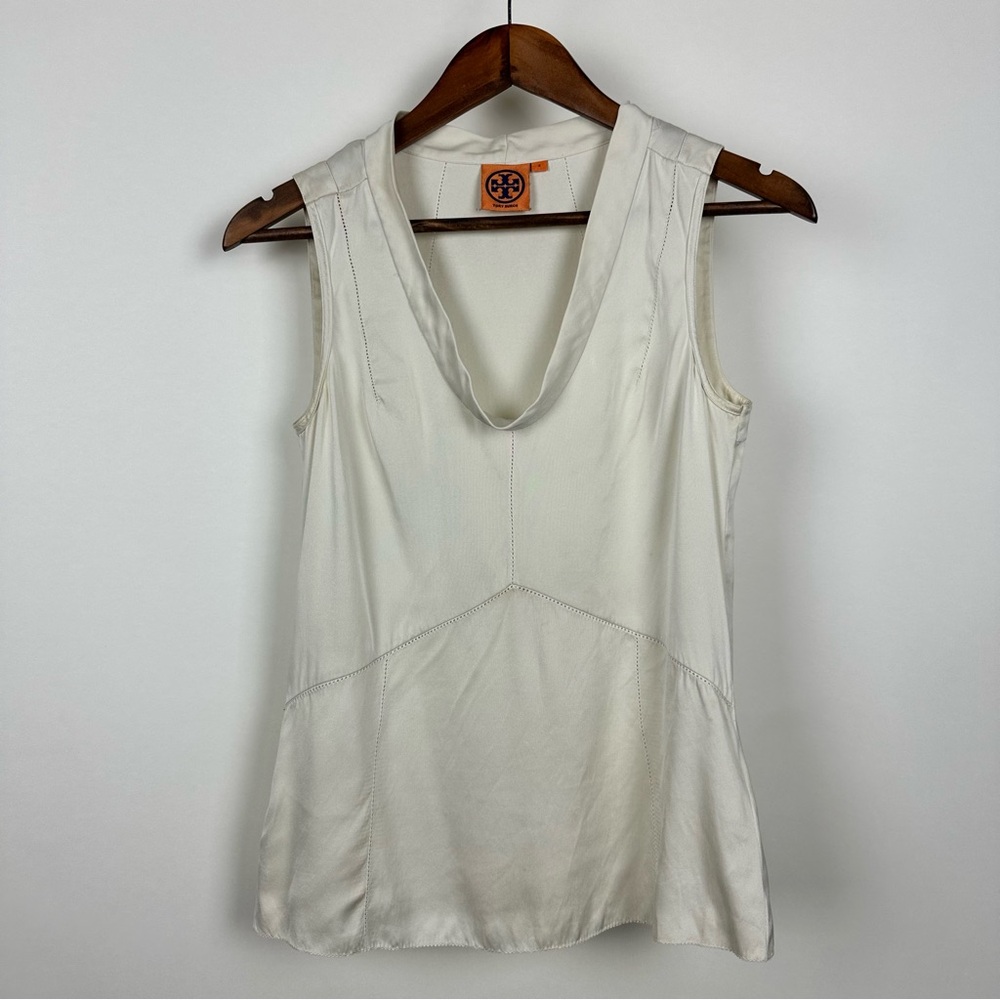 TORY BURCH Jasmine 100% Silk Shell Cow Neck Tank Top Ivory Cream - Picture 7 of 8